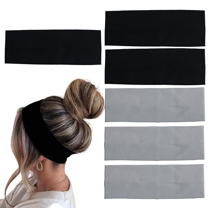 6 Pcs Black Headbands for Women Hair Cotton Headband Non-slip Stretchy Elastic Head Wrap Holder Hair Accessories Black Grey Color
