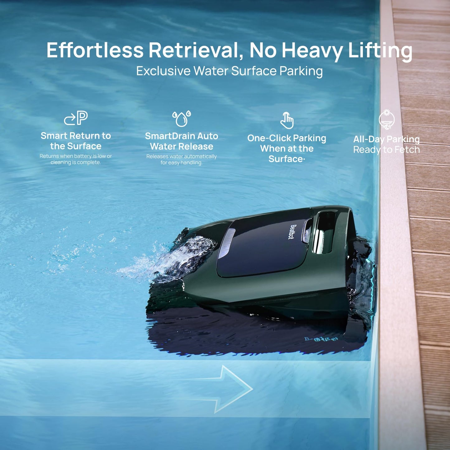 Beatbot AquaSense 2 Pro Cordless Robotic Pool Cleaner, Unmatched 5-in-1 Cleaning, Surface Parking, Skimmer with APP Control, Water Clarification, for Pools up to 3,875 Sq.ft – Obsidian