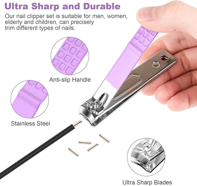 DUCOO Nail Clipper Set, 4 PCS Ultra Sharp Nail Clippers for Men, Women, Adults Toenail Fingernail Clippers, Stainless Steel Nail Cutter & File, Purple