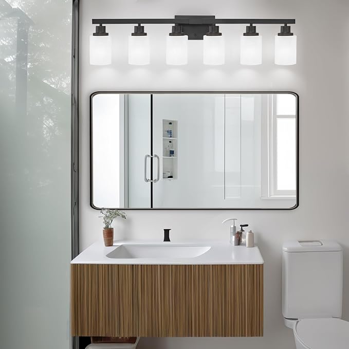 DIKAIDA 6-Light Black Vanity Lights, 38'' Modern Bathroom Vanity Lighting Fixtures for Mirror, Matte Bathroom Lighting Fixtures, Black Wall Sconces for Bedroom Living Room
