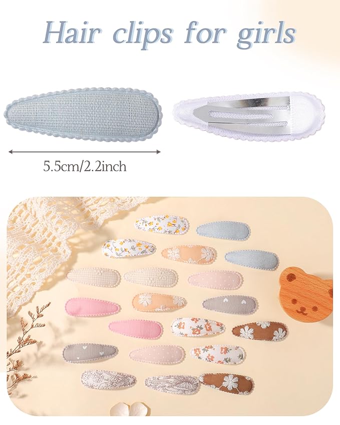 doboi 20Pcs Toddler Hair Clips Hair Barrettes Baby Girls Hair Bows Clips Floral Print Non Slip Snap Hairpins Flower Hair Clips for Girls Kids Toddler Hair Accessories
