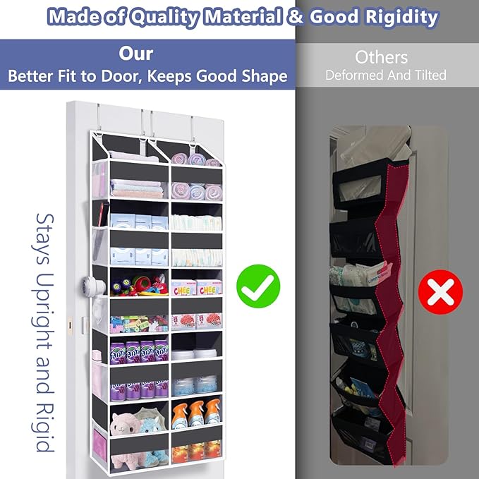 UVIAHOMI Heavy Duty Over The Door Organizer 5 Tiers, Extra Large Behind Door Storage of 10 Front & 10 Mesh Pockets, 80lb Weight Capacity, Hanging Doors Storage for Closet Bedroom Nursery, Dark Gray