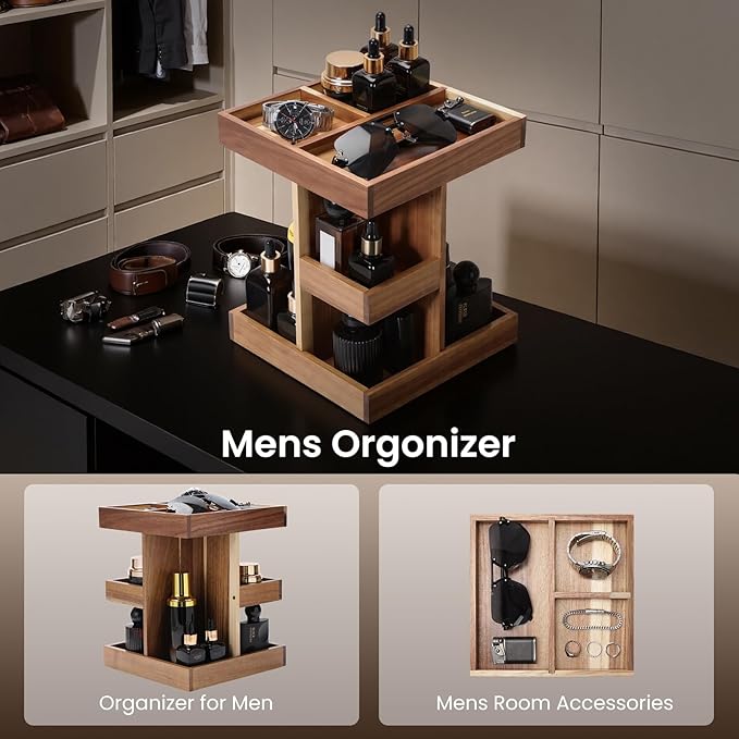 EXIN DECHEN Cologne Organizer for Men,Cologne Stand,Wood Perfume Shelf with Rotate,Desk Organizer,Gift for Dad From Wife,Husband Boyfriend Birthday Gift Ideas,Fathers Day Gift for Men