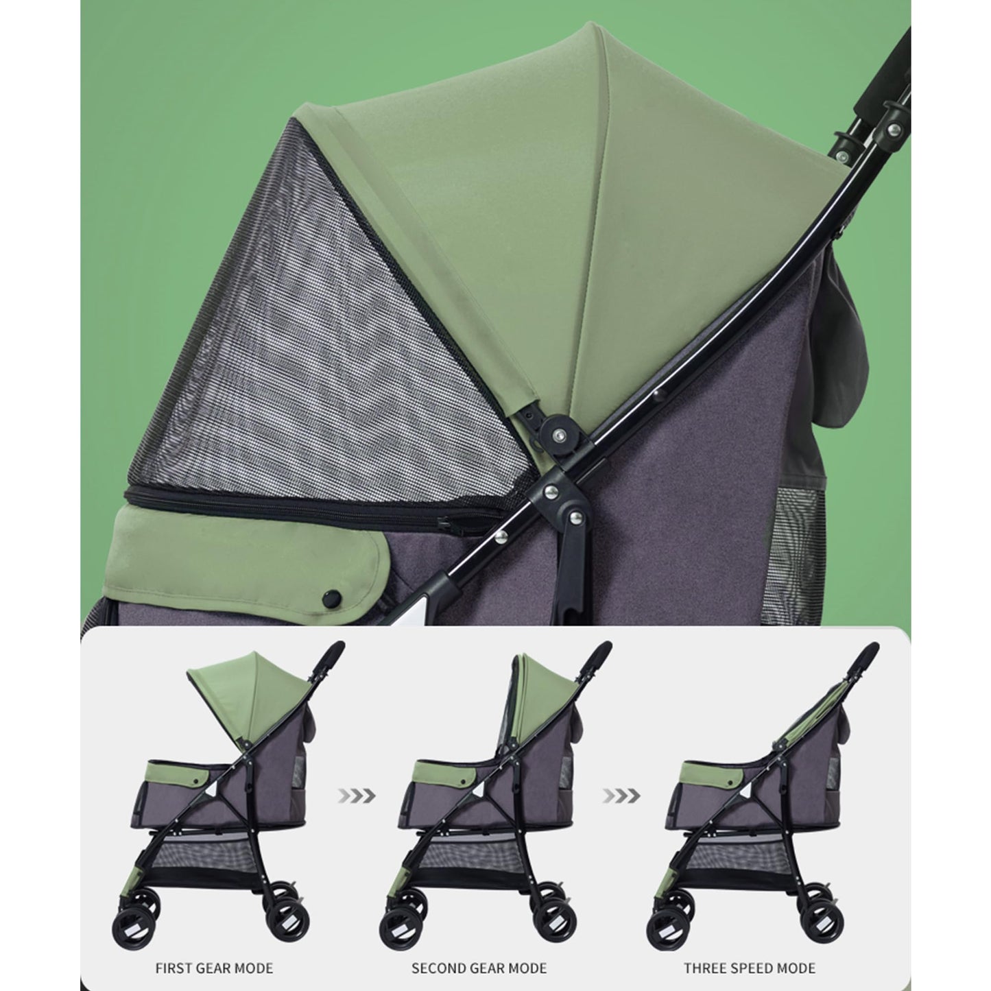 Sunny Sonny Foldable Jogger Pet Stroller with Weather Cover Storage Basket Pet Travel Carrier for S/M Dogs Cats up to 33lbs (Green)