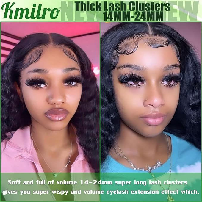 Lash Clusters 14-24mm Thick Long Cluster Eyelash Extensions 180D D C Volume Eyelash Clusters 240pcs Individual Lashes Soft Wispy False Eyelashes DIY Lash Extension for Beginners