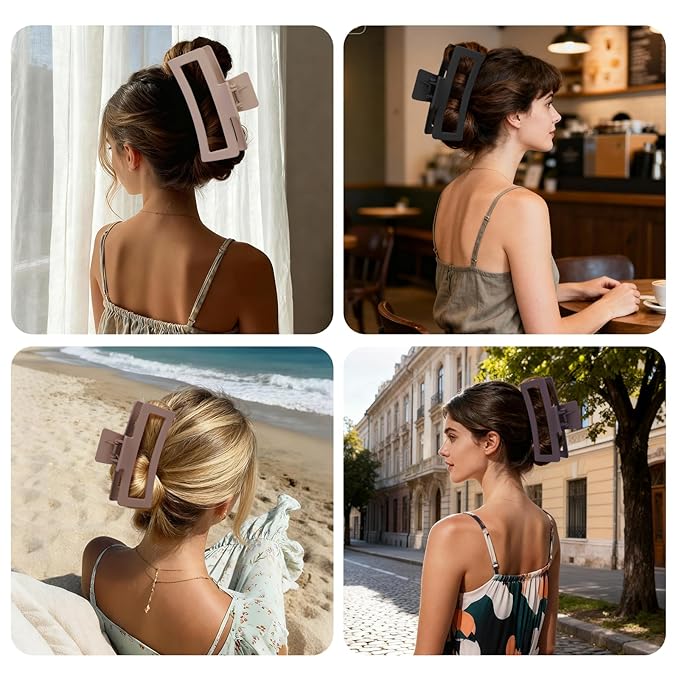 5 Inch XL Jumbo Claw Clips for Thick and Long Hair, 4-Pack Oversized Matte Rectangle Hair Clips for Women, Strong Hold Non-Slip Jaw Clips, Neutral Shades