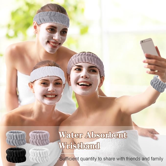 obeoby Spa Headband for Washing Face, 12 Pcs Makeup Headband and Wristband Set for Skincare Makeup Bath for Women Girls
