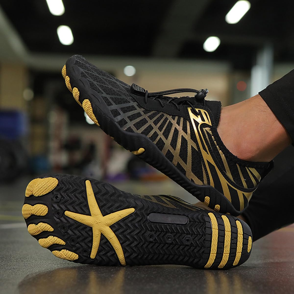 ELETON Barefoot Shoes Women Men Footwear, Wide Toe Box Hiking Zero Drop Non-Slip Quick-Dry River Boat Pool Beach Water Shoes, Lightweight Swimming Running Walking Sneakers Unisex BlackGold