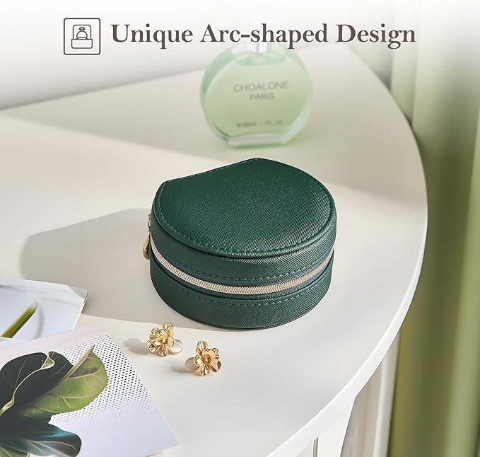 ProCase Travel Size Jewelry Box, Mini Portable Seashell-Shaped Jewelry Case, 2 Layer Organizer in PU Leather for Women -Emerald