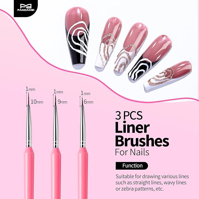 FANDAMEI Nail Art Brushes, Nail Brush Set With Nail Stand, Nail Holder For Painting Nails, Nail Art Tools, Nail Design Tools, 11PCS Nail Brushes For Nail Art, Nail Dotting Tool, Nail Art Palette, Pink