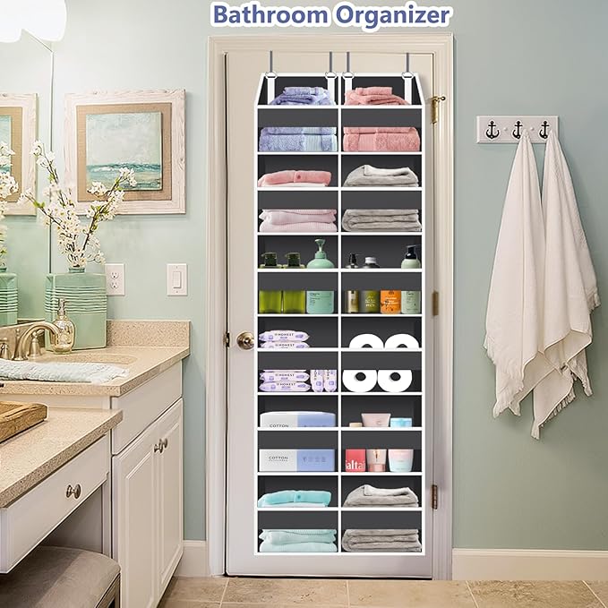 UVIAHOMI Heavy Duty Over The Door Organizer 6 Tiers, Extra Large Behind Door Storage of 12 Big Front & 12 Mesh Pockets, 80lb Weight Capacity, Hanging Doors Storage for Closet Bedroom Nursery, Gray