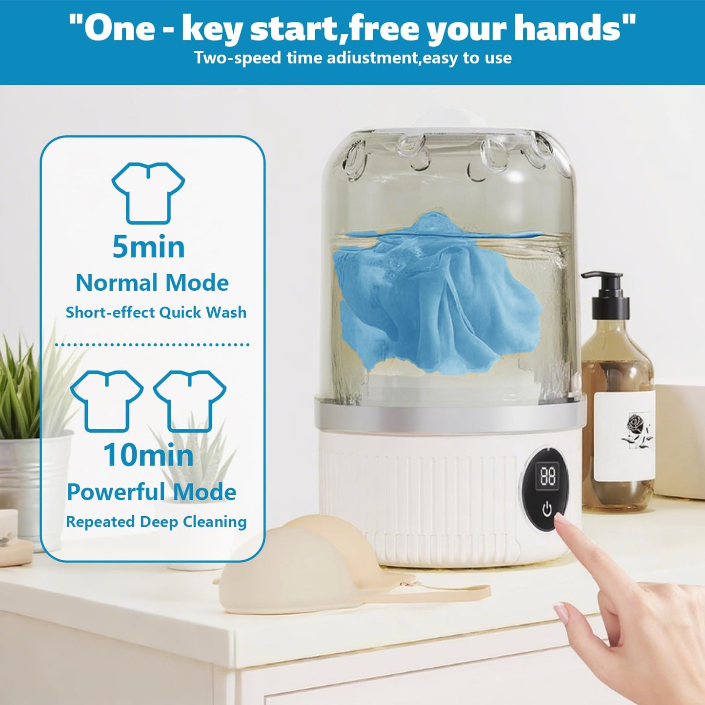 Portable Washing Machine, Underwear Washer, Small Washing Machines, Mini Washing Rechargeable Cordless Washing-Machine, Laundry Cup for Bra, Underwear, Socks (1 L capacity)