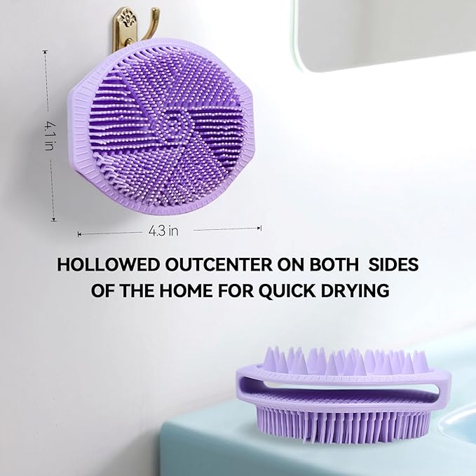 Dual-Sided Silicone Body Scrubber, Silicone Loofah for Shower Exfoliating Body Brush Scrubber for Men and Women for All Skin, Scalp Massager Lather WellÃ¯Â¼ÂEasy to Clean (Purple)