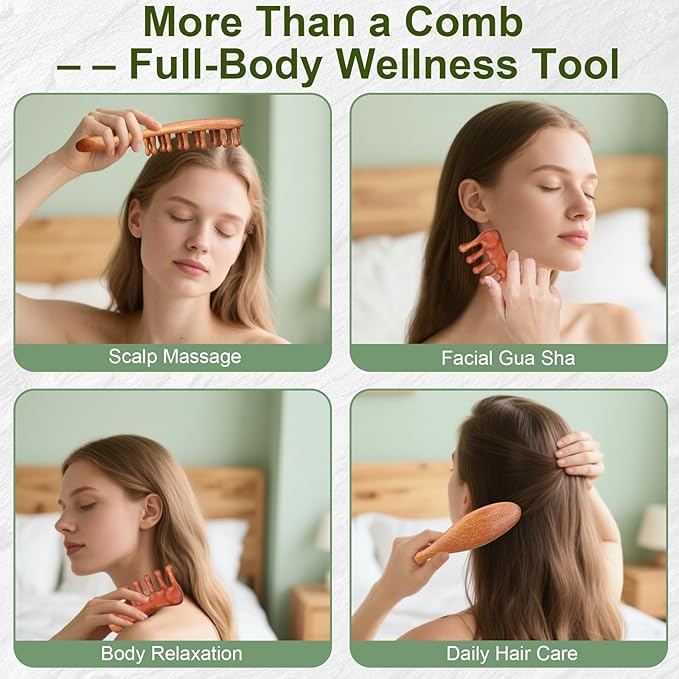 2 Pack Loc Comb for Sisterlocks, Wooden Scalp Massager for Dreadlocks, Sandalwood Wide Tooth Hair Comb for Microlocs, Natural Gua Sha Head Massage Tool for Hair Growth Relaxation Stress