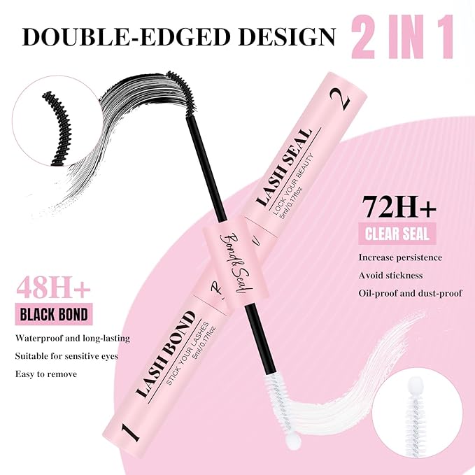 Mayhug Lash Cluster Glue Bond and Seal Kit with Lash Glue Remover and Tweezers Long-Lasting, Waterproof For DIY Eyelash Extension At Home Use Beginners Friendly Kit 4-in-1