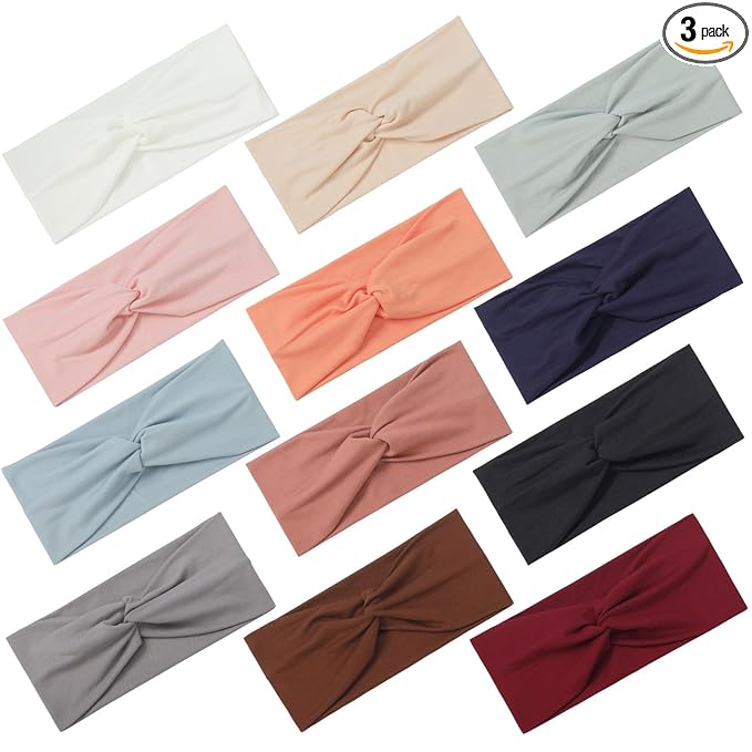 Panleding 12 Pcs Stretchy Headbands for Women, Absorbed Sport Headband Soft Twist Knotted Headbands for Daily Life Yoga