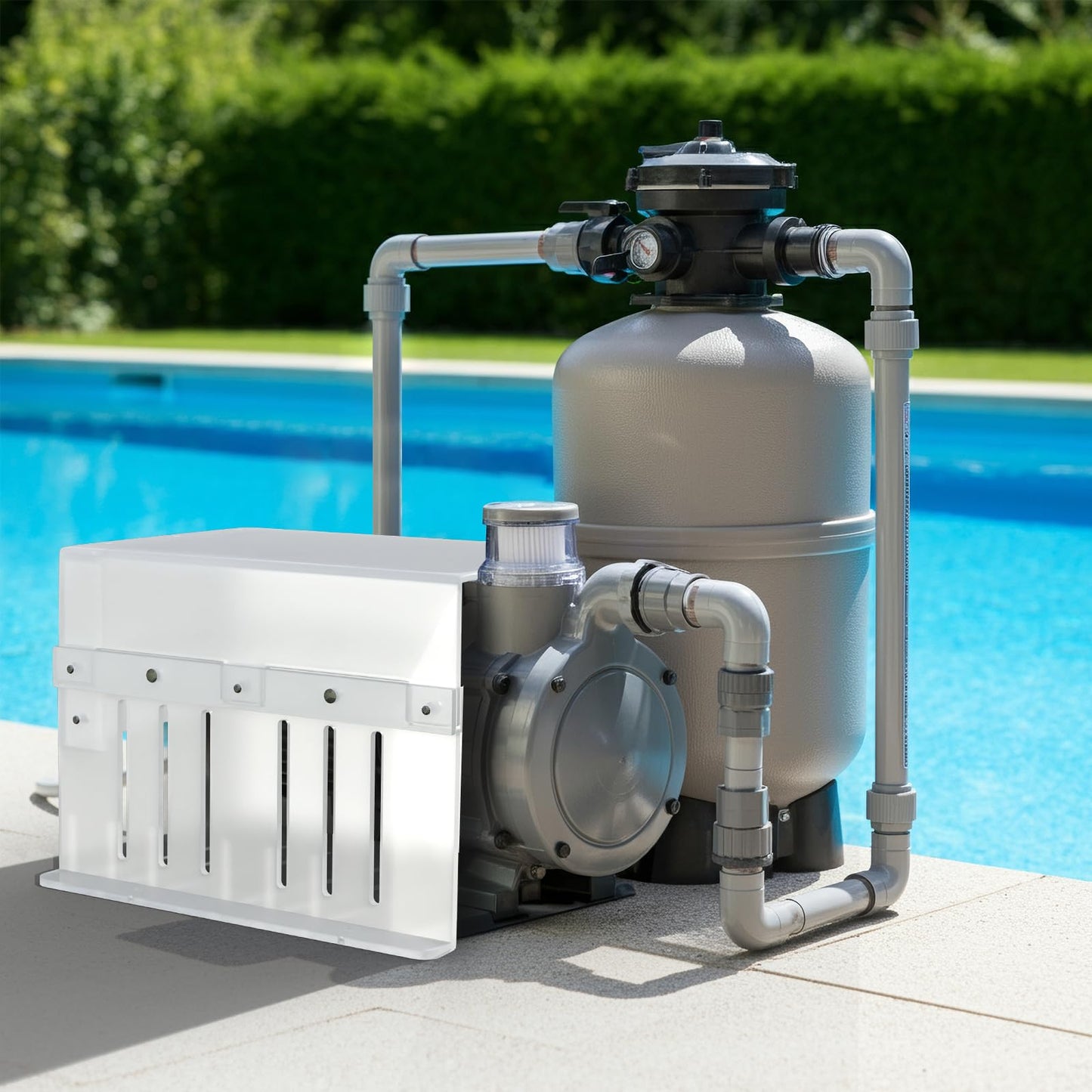 Pool Pump Covers for Outside Units, Swimming Pool Motor Cover for Above Ground Protection, ABS Material - Weatherproof/UV-Resistant Protection/Water Resistant, White