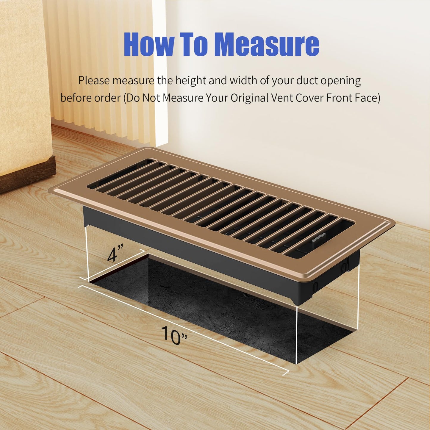 BYEWIRE Floor Register 4x10, Adjustable Floor Vent Covers for Home Floor, Wall, Heavy Duty Walkable Steel Floor Vents, Rust-Proof Register Vent Cover, Air Vents 2 Pack Value Set, Brown