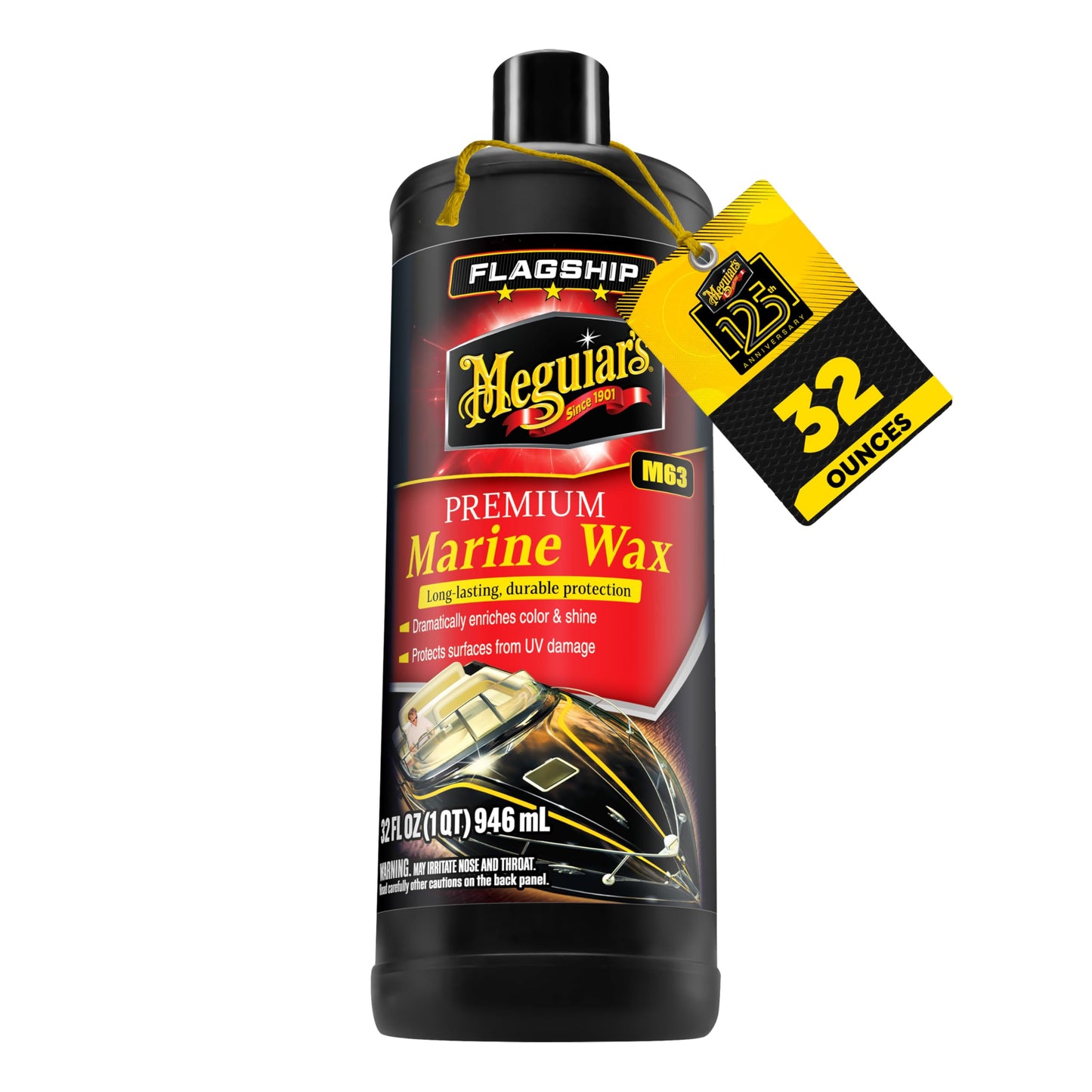 Meguiar's M6332 Flagship Premium Marine Wax, Easy to Use Boat Polish and Wax, Remove Scratches, Swirls, and Oxidation While Leaving Lasting Protection, 32 Oz Bottle