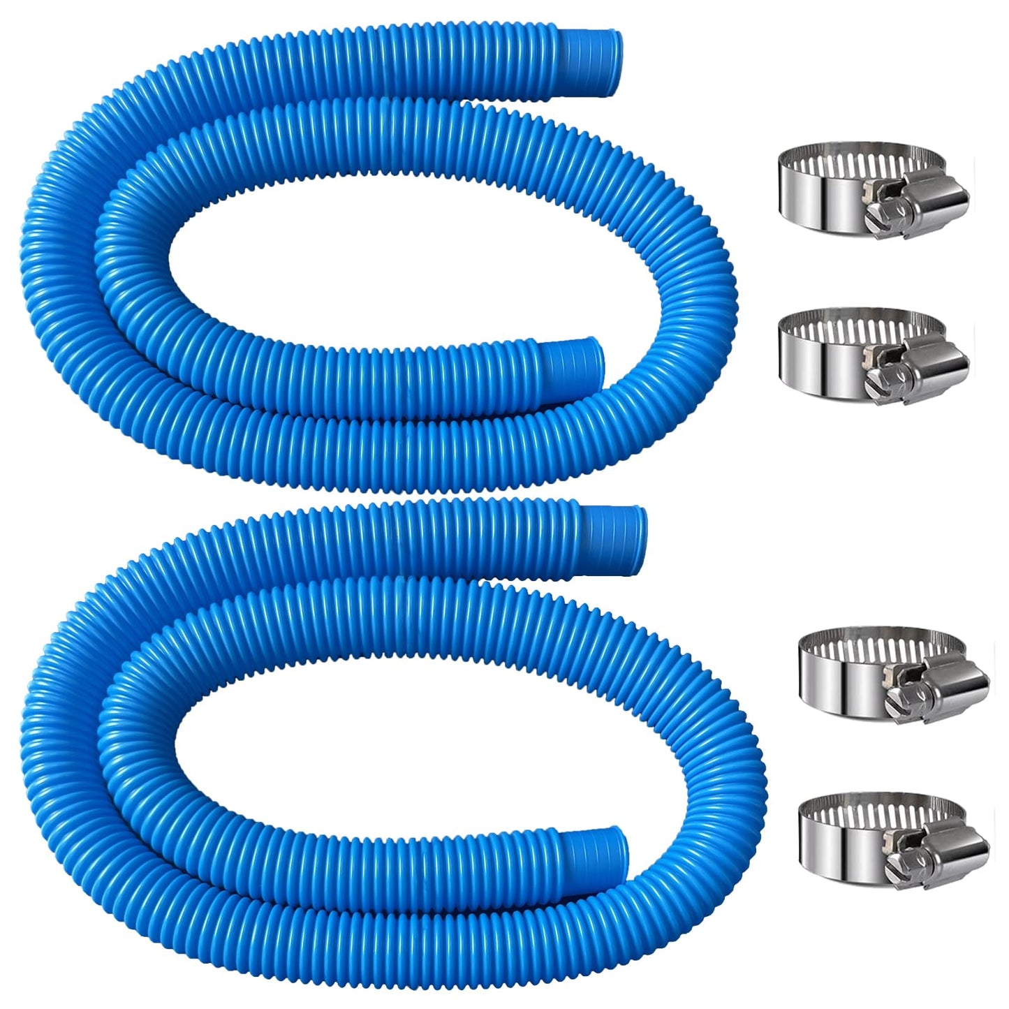 Hxxyilok Pool Hoses Pool Pump Replacement Hose, 1.25 x 59 inch Above Ground Pool Hoses Tubes Compatible with Intex Filter Pump 607, 603, 637, 2 Pack Hose 4 Clamps Poolhose-2Pcs