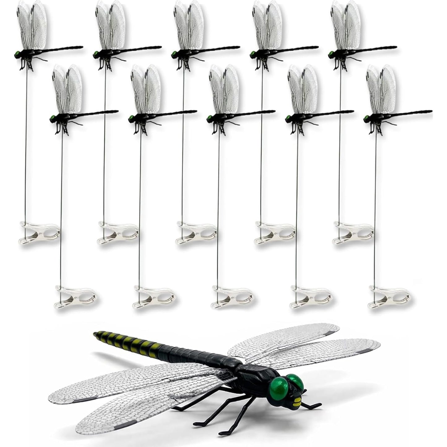WRSFXV 2026 New 40 Pcs Dragon Fly Clips for Bugs Repellent, 3D Artificial Dragonfly Hat Clip, Dragonfly Garden Decor (10PCS)