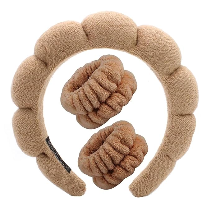 Spa Headbands for Washing Face Soft Puffy Bubble Headbands Wristband for Women Girls Makeup Skin Care Facial Beauty Shower Towel Hairband
