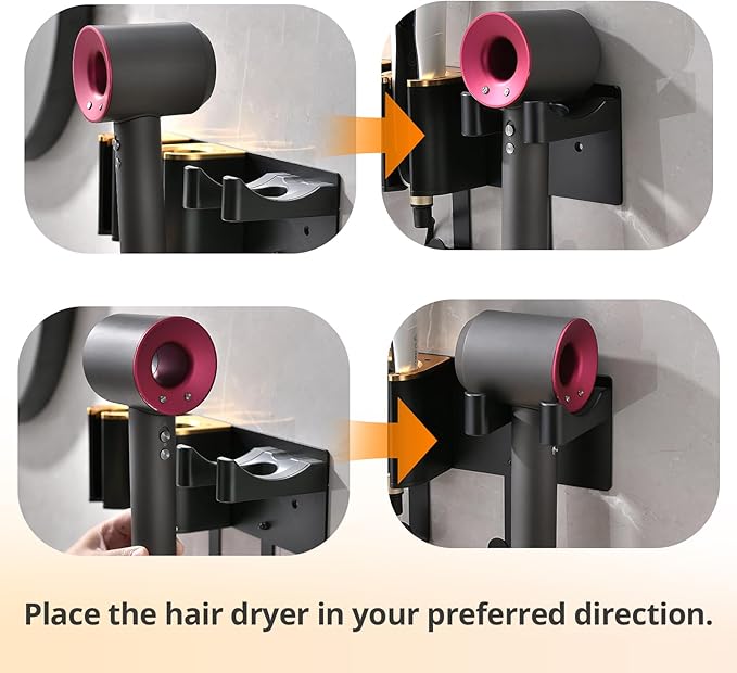Hair Tool Organizer Wall Mount, Hair Dryer and Curling Iron Storage, Hair Straightener Wall Holder, 3 in 1 Vanity Organizer, Aluminum Alloy (Hair Tools Not Included)