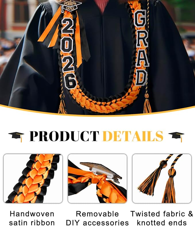 ALKB 2026 Graduation Lei Set - Two-Tone Braided Ribbon with Honor Cord, Unisex Graduation Gift for Graduates, Polyester