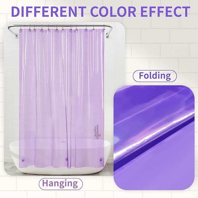 Barossa Design Clear Lavender Long Shower Curtain Liner 78" Height - 3 Magnets & Waterproof Lightweight PEVA Shower Liner for Bath Tub, PVC Free, Metal Grommets, Clear Lavender, 72x78