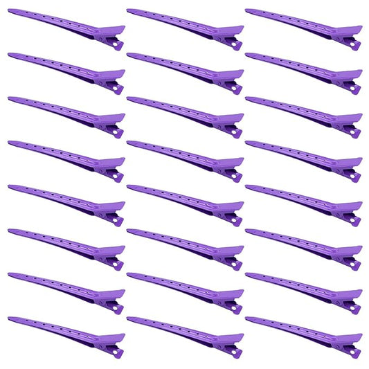 24 Packs Duck Bill Clips, Bantoye 3.35 Inches Rustproof Metal Alligator Curl Clips with Holes for Hair Styling, Hair Coloring, Purple