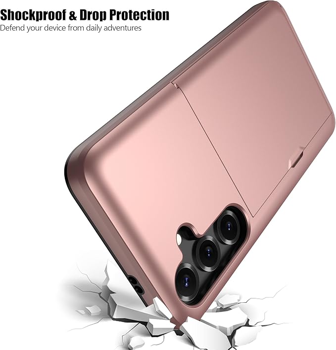 Nvollnoe for Samsung S25 Plus Case with Card Holder Dual Layer Heavy Duty Protective Case Hidden Card Slot Slim Wallet Cover for Samsung S25 Plus 6.7''(Rose Gold)