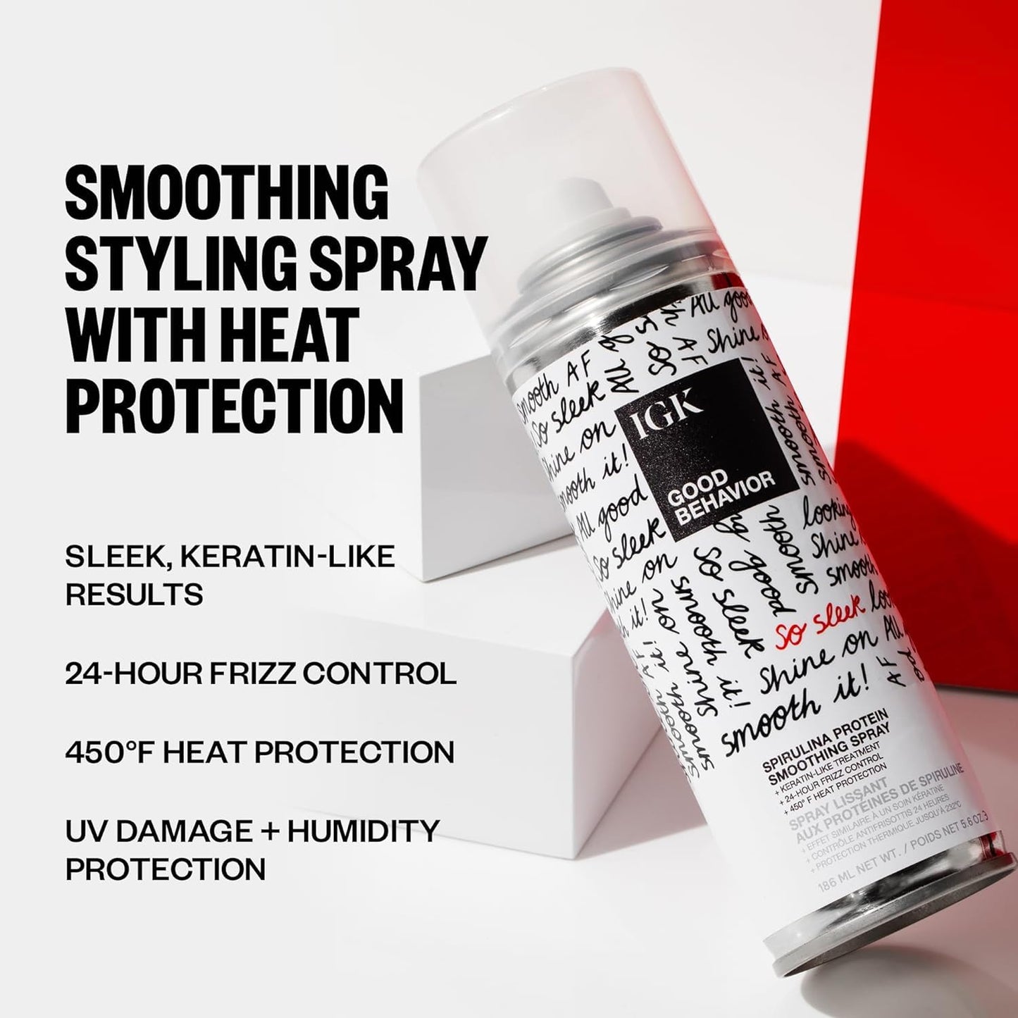 IGK GOOD BEHAVIOR Spirulina Protein Smoothing Spray Travel Bundle | Keratin Like Treatment + Frizz Control + Heat Protectant | Vegan + Cruelty Free | (5.6 Oz + 2.4 Oz)