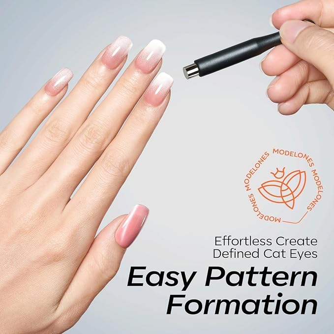 modelones Cat Eye Magnet Set, 15PCS French Cateye Gel Nail Polish Magnet Nail Art Tools Set Heart Magnet for Cat Eye Magnet Square Round Magnet Stick Diverse Glassy Cateye Effect for Women