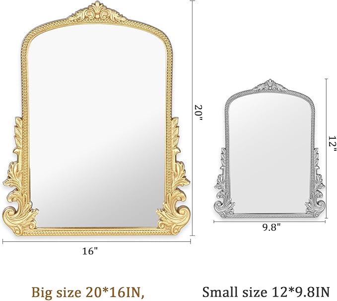 Vintage Makeup Mirror, Vanity Desk Mirror Antique Traditional Tabletop Mirrors, Standing, Hang or Wall Mounted, Adjustable Dress-up Mirrors, Silver Decor for Living Room,Bedroom