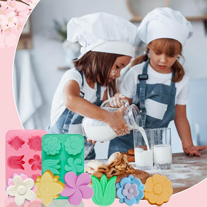 2 Pack Flower Silicone Soap Molds Tulip Daisy Flower Mold for Soap Making Daisy Molds for Chocolate Baking Cake Pops Floral Silicone Candle Candy Cake Mold Polymer Clay Resin Ice Cube Jello Mould