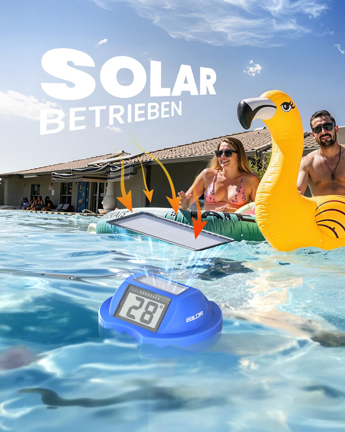 BALDR Pool Thermometer Floating Easy Read, Solar Digital Pool Thermometer with Dual Large Screens, IPX7 Water Temperature Gauge for Inground Above Ground Pools & Spas (Darkblue)