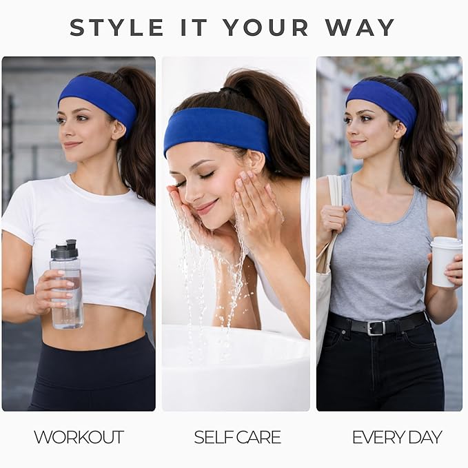 Styla Hair Headbands for Women Stretch Fashion Head Bands 10 Pack Non-Slip Head Wraps Great for Spa, Sports, Yoga, Pilates, Running, Gym Headband, Workouts (Blue)
