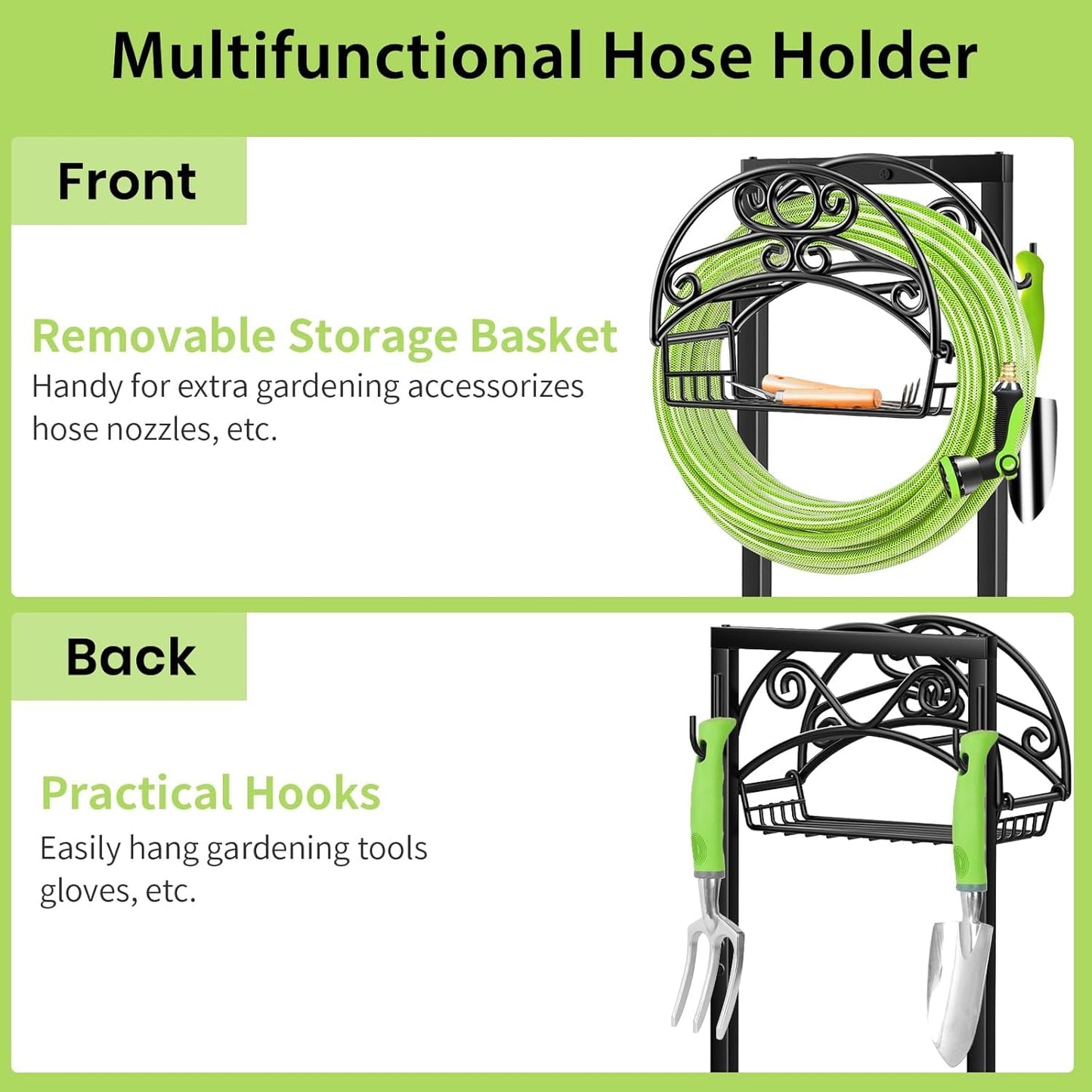 TomCare Garden Hose Holder Upgraded Water Hose Holder Heavy Duty 4 Spikes Hose Hanger Holds 160 Feet Hoses Stable Freestanding Hose Storage Organizer for Outside Yard