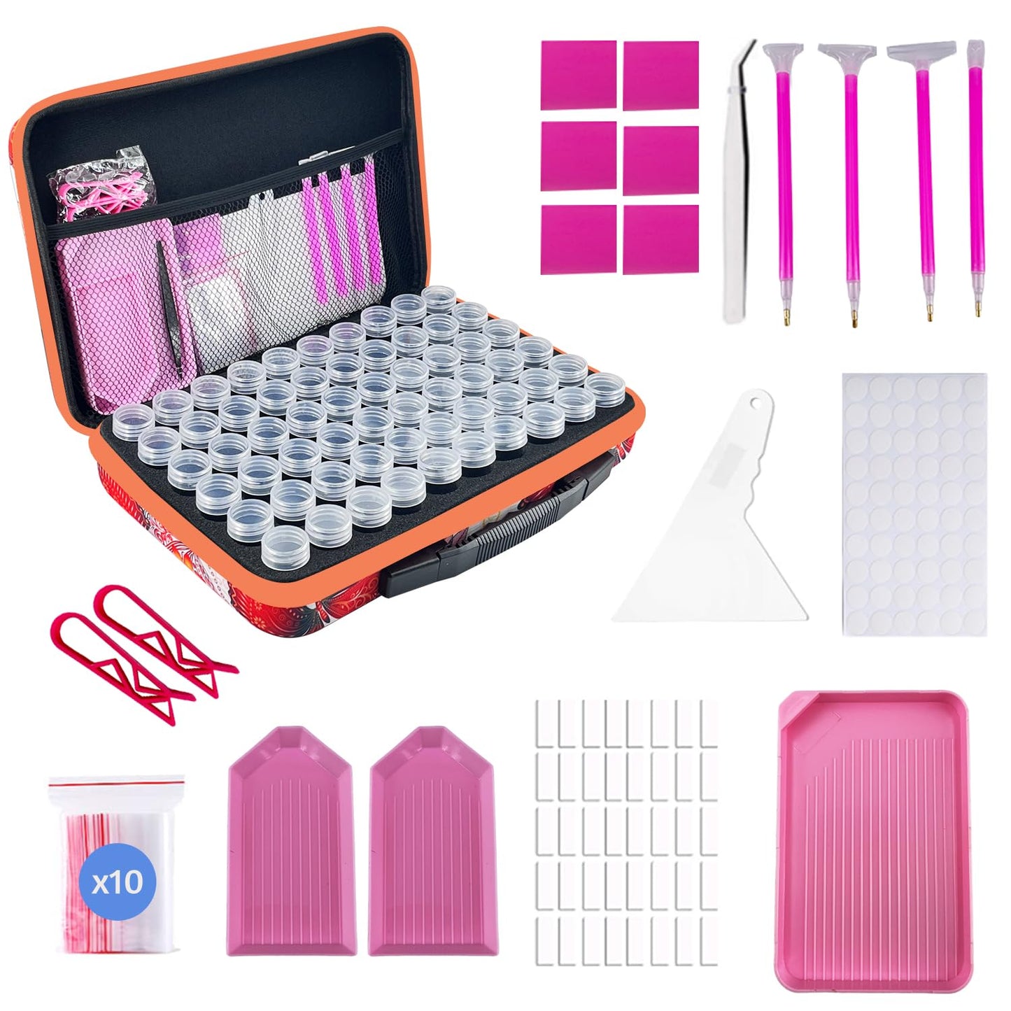 LIRUNQIU Diamond Painting Storage Containers, 30 Slots Diamond Art Accessories and Tools Kits Storage Box(Orange)