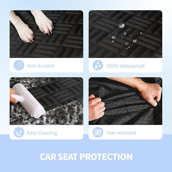 ELLINI Dog Car Seat Cover for Back Seat, Hard Bottom Back Seat Extender for Dogs, Holds 400lbs, 600D Heavy Duty Scratch-Proof Waterproof Dog Hammock for Full-Size Trucks/SUVs