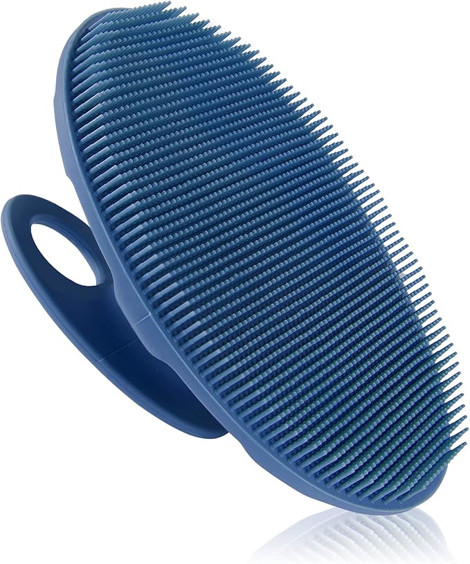 Food-Grade Soft Silicone Body Cleansing Brush Shower Scrubber, Gentle Exfoliating and Massage for All Kinds of Skin (Dark Blue)
