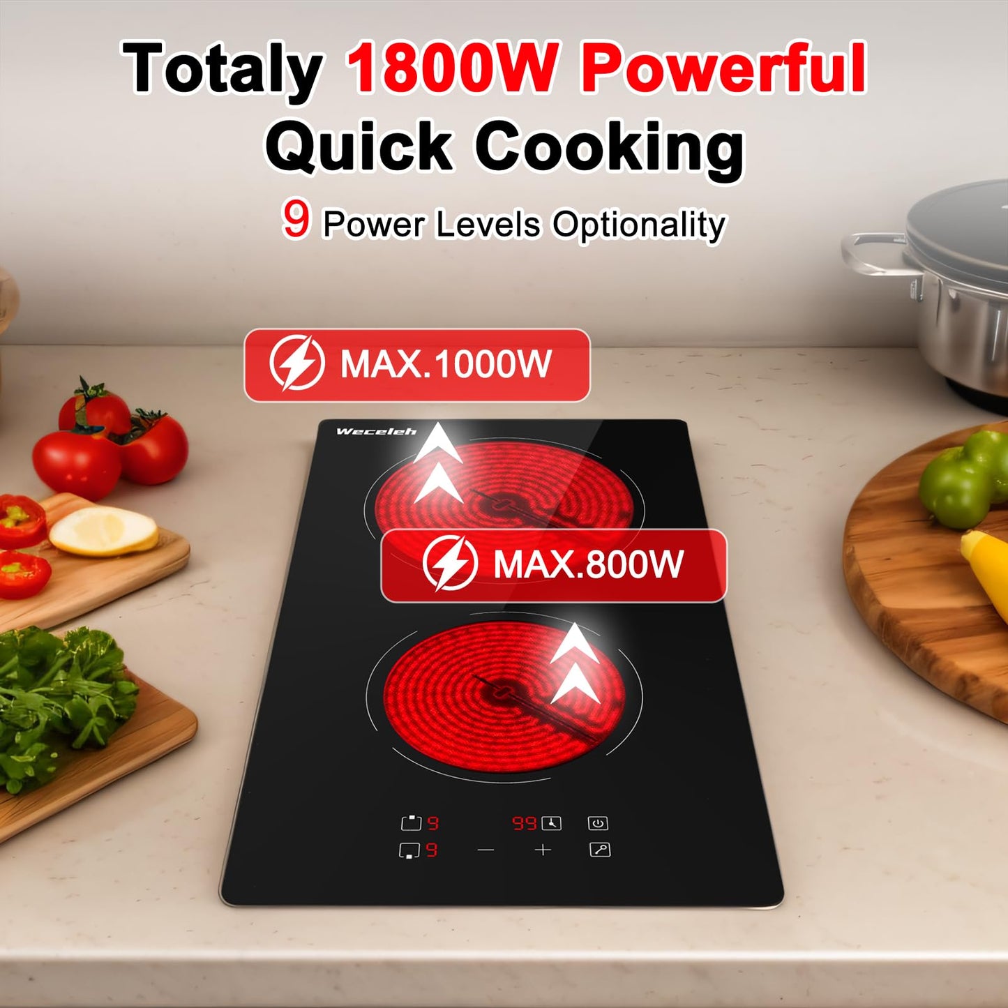 36 Inch Electric Cooktop 7300W Built-in Electric Stove Top 5 Burners 11 Power Levels,Knob Control,Keep Warm Function,Child Safety Lock,Hot Surface Indicator