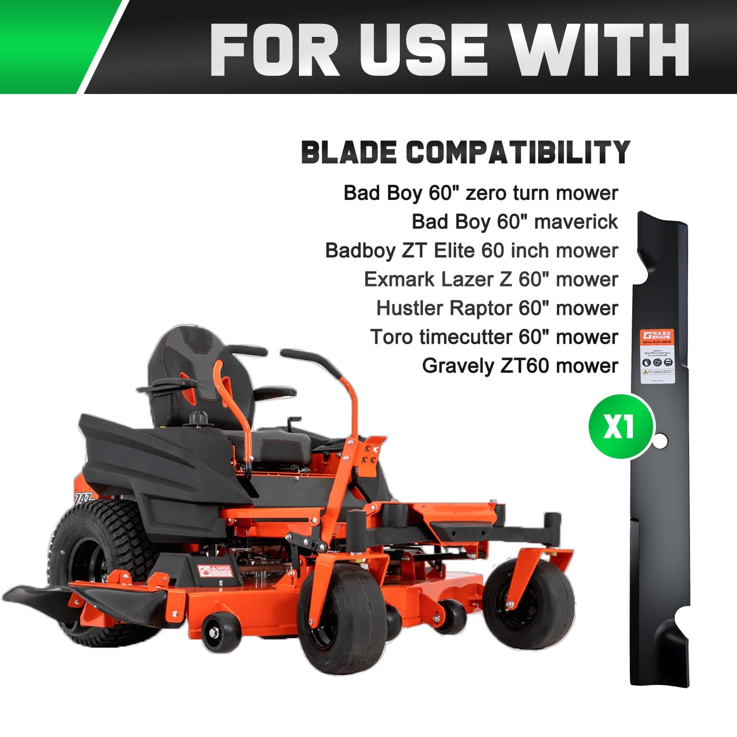 Grasscool 60 inch Maverick Zero Turn Mower Blades Compatible with Bad Boy ZT Elite Exmark Lazer Z Toro 60" Lawnmower Replace for 038-2007-00 038-6050-00 038-6060-00 (Circle Hole)