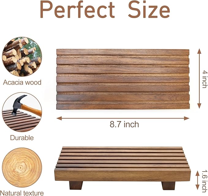 Acacia Wood Riser for Bathroom Sink Tray Kitchen Counter Decor Trays Pedestal Stand Sponge Soap Dish Holder Decorative Wooden Risers for Kitchen Sink Soap Tray Vanity Bathroom Countertop Accessories