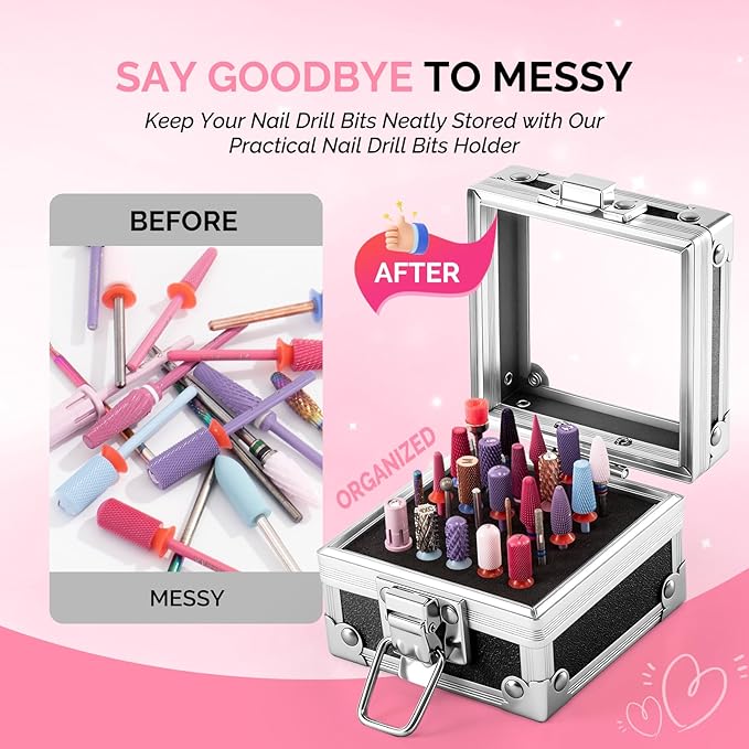 MelodySusie Nail Drill Bits Holder, 25 Holes Case, Portable Dustproof Displayer Organizer Container, Nail Tech Professional Nail Art Tool, Travel Salon Home, Black (Drill Bits Not Included)