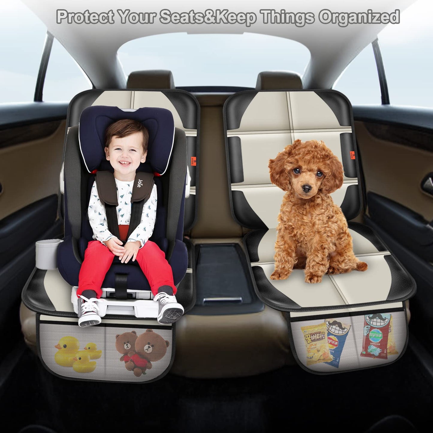XHYANG Car Seat Protector,2 Pack Car Seat Protectors Baby Carseat Waterproof Durable 600D Fabric for Child Baby Car Seat Mat Vehicle Pet Cover 2 Storage Pockets (2 Pack Beige)