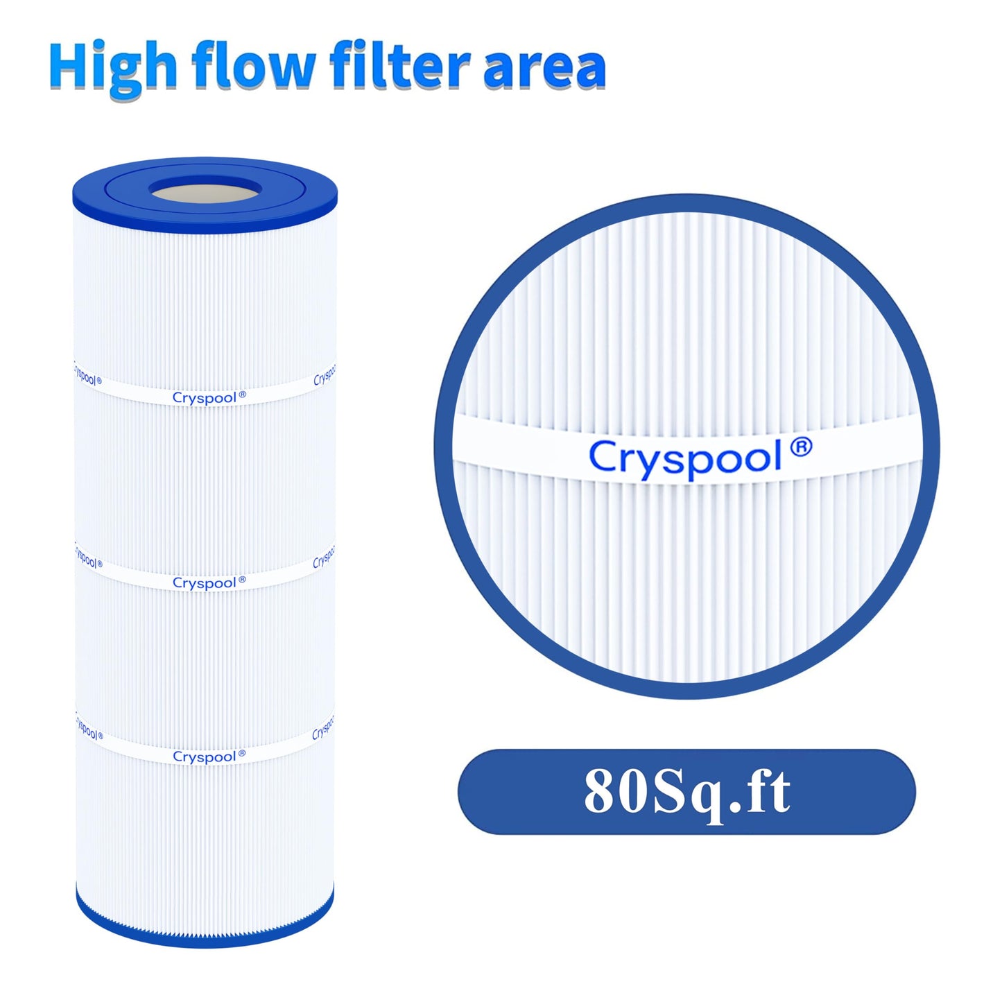 Cryspool® 07069 Filter Compatible with Clean & Clear Plus 320, CCP320, PCC80-PAK4, R173573, 817-0081, C-7470, FC-1976, 4×80 Sq. Ft Pool Filter Cartridge, 4 Pack