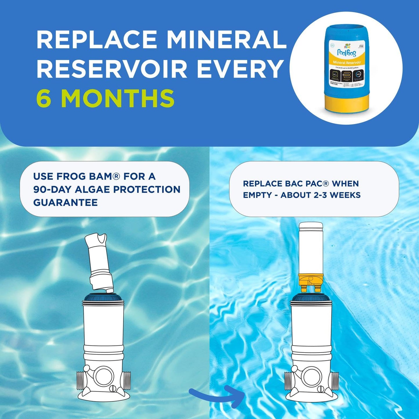 FROG Replacement Mineral Reservoir for use with Pool FROG Model 6100 Cycler - Prefilled Mineral Cartridge for Quick & Easy Pool Sanitization