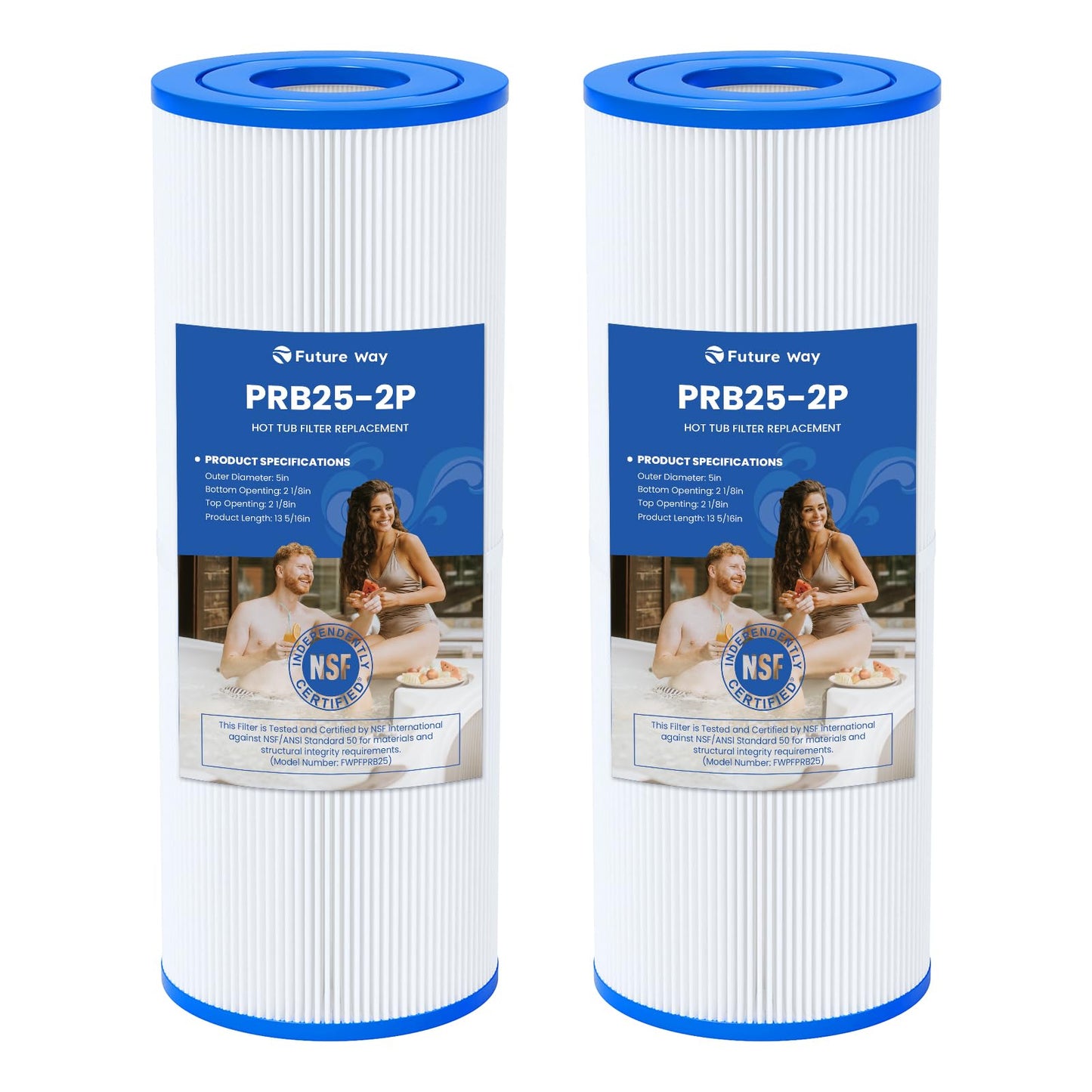 Future Way PRB25-IN Hot Tub Filter Replacement for Pleatco PRB25, Unicel C-4326, Guardian 413-106, Filbur FC-2375/FC-2370, 5X13 Drop in Spa Filter, 25 sq.ft, 2 Pack