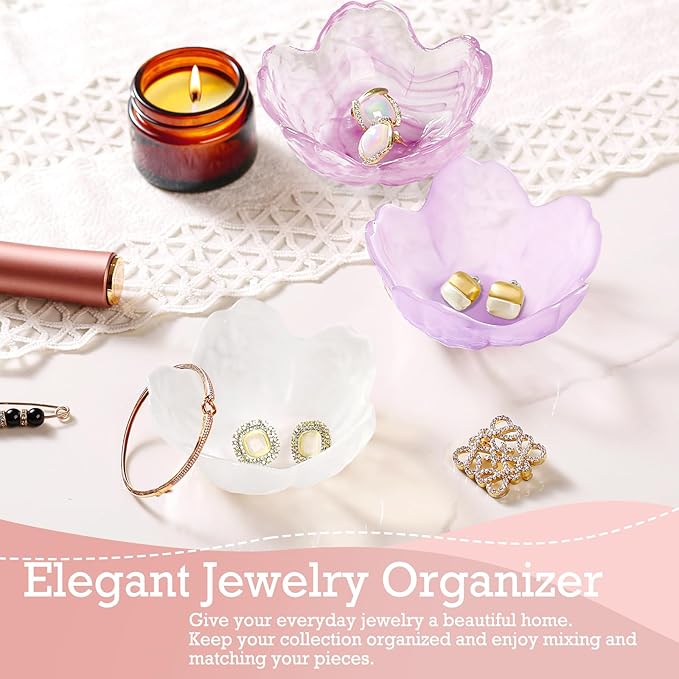 Flower Jewelry Dish Ring Holder Jewelry Tray Cute Vanity Organizer Room Decor Aesthetic Nightstand Bathroom Bedroom Decor Trinket Dish Small Valentine's Friendship Christmas Birthday Gifts for Women